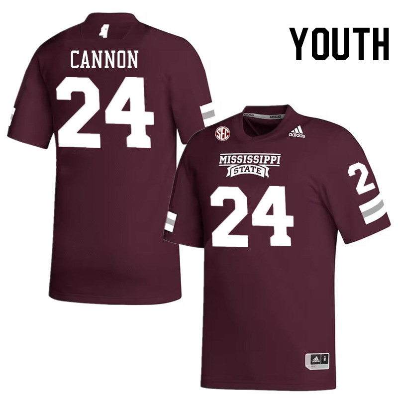 Youth #24 Elijah Cannon Mississippi State Bulldogs College Football Jerseys Stitched-Maroon